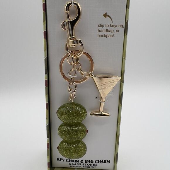 Piper K Olive Martini Keychain Bag Charm Glass Stones Summer Cocktail Gift - Picture 4 of 5